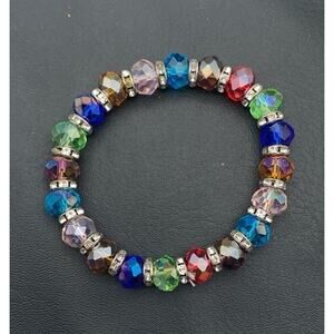 Colorful Faceted Crystal Bead Rhinestone Stretch Bracelet Sparkly